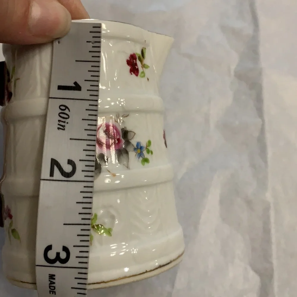 Bone China with faux bois handle with floral barrel creamer pitcher